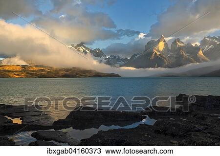 Cuernos del Paine in the morning, Lago Pehoe, Torres del Paine National Park, Chilean Patagonia, Chile, South America View Large Photo Image Stock Image - Cuernos del Paine in the morning, Lago Pehoe, Torres del Paine National Park, Chilean Patagonia, Chile, South America. Fotosearch