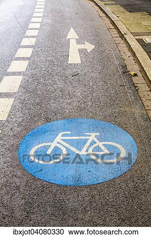 Cycle path marking on a pavement View Large Photo Image Stock Image - Cycle path marking on a pavement. Fotosearch