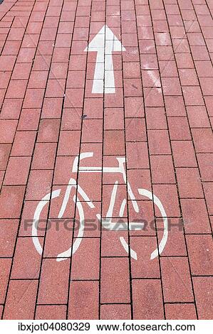 Cycle path marking on a pavement View Large Photo Image Stock Photo - Cycle path marking on a pavement. Fotosearch