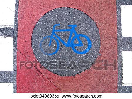 Cycle path marking on a pavement View Large Photo Image Stock Photography - Cycle path marking on a pavement. Fotosearch