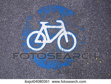 Cycle path marking on a pavement, worn away View Large Photo Image Stock Image - Cycle path marking on a pavement, worn away. Fotosearch