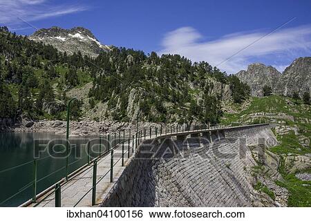 Dam of the reservoir at the Refugi dera Restanca, La Val d'Aran, Catalonia, Spain, Europe View Large Photo Image Stock Photograph - Dam of the reservoir at the Refugi dera Restanca, La Val d'Aran, Catalonia, Spain, Europe. Fotosearch