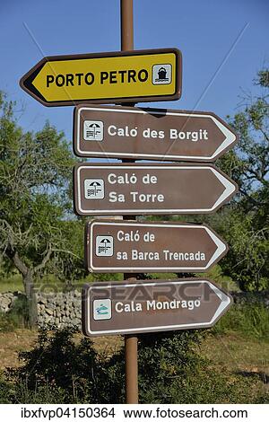 Direction signs, near Porto Petro, Majorca, Balearic Islands, Spain, Europe View Large Photo Image Picture - Direction signs, near Porto Petro, Majorca, Balearic Islands, Spain, Europe. Fotosearch