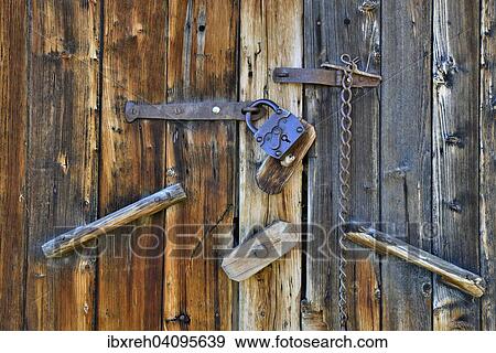 Stock Photo - Door of a barn building, Nonsalm alp, Weerberg, Tyrol, Austria, Europe. Fotosearch