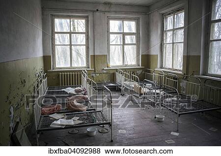 Dormitory, abandoned kindergarten of a village in the contaminated zone, near Chernobyl, Kopachi, Ukraine, Europe View Large Photo Image Stock Photo - Dormitory, abandoned kindergarten of a village in the contaminated zone, near Chernobyl, Kopachi, Ukraine, Europe. Fotosearch