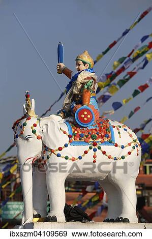 Stock Photo - Elephants at the entrance to Boudhanath Stupa, Kathmandu, Nepal, Asia. Fotosearch