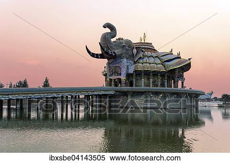 Elephants Temple Thep Wittayakhom Vihara, Wittayakom, dusk, Wat Baan Rai, Korat, Nakhon Ratchasima Province, Isaan, Isan, Thailand, Asia View Large Photo Image Stock Photography - Elephants Temple Thep Wittayakhom Vihara, Wittayakom, dusk, Wat Baan Rai, Korat, Nakhon Ratchasima Province, Isaan, Isan, Thailand, Asia. Fotosearch