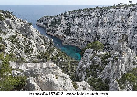 En Vau bay, Massif des Calanques, limestone cliffs, Calanques National Park or Parc National des Calanques, Vaufreges, Marseille, Provence-Alpes-Cote d'Azur, France, Europe View Large Photo Image Stock Image - En Vau bay, Massif des Calanques, limestone cliffs, Calanques National Park or Parc National des Calanques, Vaufreges, Marseille, Provence-Alpes-Cote d'Azur, France, Europe. Fotosearch