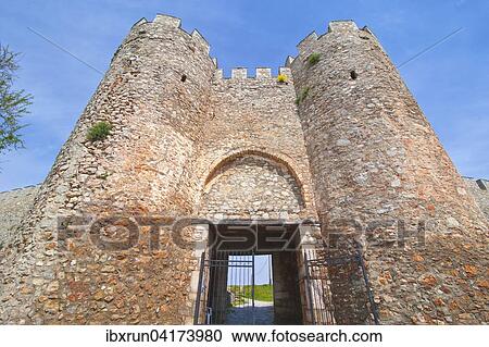 Stock Image - Entrance gate to Samuil's Fortress, Unesco World Heritage Site, on Lake Ohrid, Ohrid, Macedonia, Europe. Fotosearch