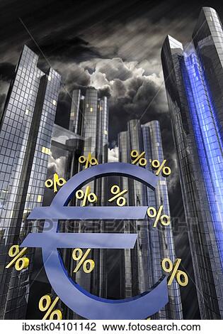 Euro sign in front of skyline, stormy atmosphere View Large Photo Image Stock Image - Euro sign in front of skyline, stormy atmosphere. Fotosearch