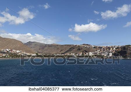 Exiting the port of San Sebastian with views of San Sebastian, La Gomera, Canary Islands, Spain, Europe View Large Photo Image Stock Photo - Exiting the port of San Sebastian with views of San Sebastian, La Gomera, Canary Islands, Spain, Europe. Fotosearch