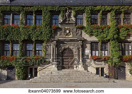 Facade of the Renaissance Town Hall, historic centre, Quedlinburg, Harz, Saxony-Anhalt, Germany, Europe View Large Photo Image Stock Photo - Facade of the Renaissance Town Hall, historic centre, Quedlinburg, Harz, Saxony-Anhalt, Germany, Europe. Fotosearch