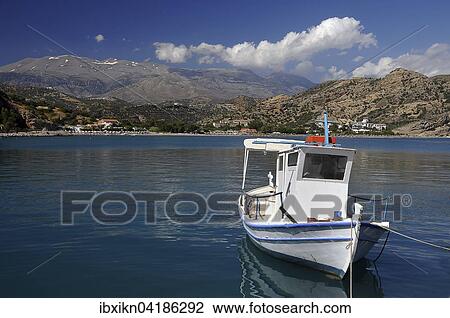 Stock Image - Fishing boat, harbour, Gagia Galini, Crete, Greece, Europe. Fotosearch