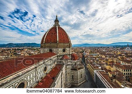 Picture - Florence Cathedral, Cattedrale di Santa Maria del Fiore with the dome by Brunelleschi, city at the back, UNESCO World Heritage Site, Florence, Tuscany, Italy, Europe. Fotosearch