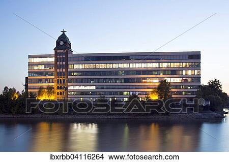 Former Plange-Muhle mill from 1906, today an office building, at the harbour, Dusseldorf, Rhineland, North Rhine-Westphalia, Germany, Europe View Large Photo Image Picture - Former Plange-Muhle mill from 1906, today an office building, at the harbour, Dusseldorf, Rhineland, North Rhine-Westphalia, Germany, Europe. Fotosearch