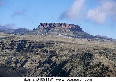 Stock Image - Fortaleza table mountain, the Valle Gran Rey at the front, La Gomera, Canary Islands, Spain, Europe. Fotosearch