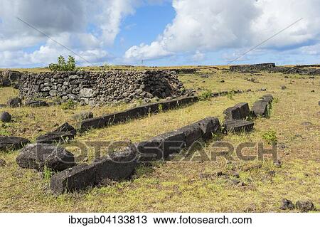 Foundations of elliptical houses, Ahu Tepeu, Rapa Nui National Park, Unesco World Heritage Site, Easter Island, Chile, South America View Large Photo Image Stock Image - Foundations of elliptical houses, Ahu Tepeu, Rapa Nui National Park, Unesco World Heritage Site, Easter Island, Chile, South America. Fotosearch