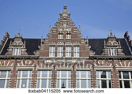 Stock Photography - Gable of a historic building on the Grote Markt, Haarlem, province of North Holland, The Netherlands, Europe. Fotosearch