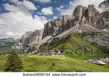 Gardena Pass, Passo Gardena, 2121m, Sella Massif, Dolomites, Selva di Val Gardena, South Tyrol, Trentino-Alto Adige, Italy, Europe View Large Photo Image Picture - Gardena Pass, Passo Gardena, 2121m, Sella Massif, Dolomites, Selva di Val Gardena, South Tyrol, Trentino-Alto Adige, Italy, Europe. Fotosearch
