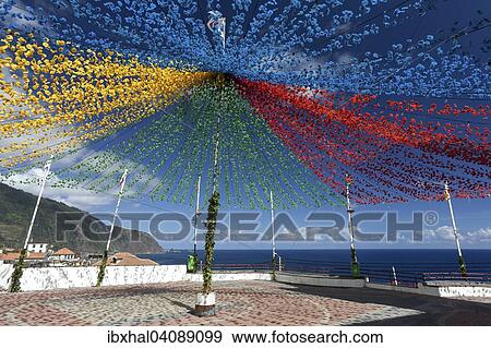 Garlands, street decorations, Seixal, Madeira, Portugal, Europe View Large Photo Image Stock Photo - Garlands, street decorations, Seixal, Madeira, Portugal, Europe. Fotosearch