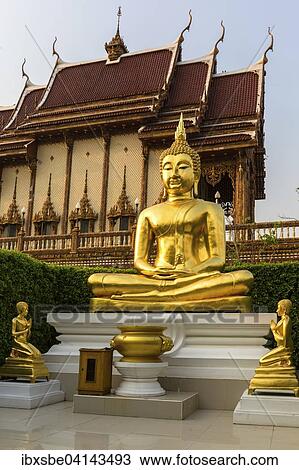 Golden Buddha statues in front of Wat Baan Rai, Wittayakom Viharn, Dhamma Park, Korat, Nakhon Ratchasima Province, Isaan, Isan, Thailand, Asia View Large Photo Image Stock Image - Golden Buddha statues in front of Wat Baan Rai, Wittayakom Viharn, Dhamma Park, Korat, Nakhon Ratchasima Province, Isaan, Isan, Thailand, Asia. Fotosearch