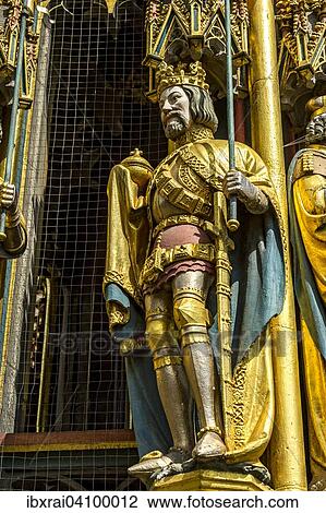 Gothic sculpture of King of Bohemia, Schoner Brunnen fountain, Nuremberg, Middle Franconia, Franconia, Bavaria, Germany, Europe View Large Photo Image Stock Image - Gothic sculpture of King of Bohemia, Schoner Brunnen fountain, Nuremberg, Middle Franconia, Franconia, Bavaria, Germany, Europe. Fotosearch