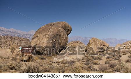 Granite rocks, Alabama Hills, sign at the entrance, Sierra Nevada behind, Lone Pine, Owens Valley, California, USA View Large Photo Image Stock Photo - Granite rocks, Alabama Hills, sign at the entrance, Sierra Nevada behind, Lone Pine, Owens Valley, California, USA. Fotosearch