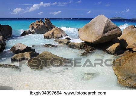 Granite rocks on Anse Patates beach, La Digue Island, La Digue and Inner Islands, Seychelles, Africa View Large Photo Image Picture - Granite rocks on Anse Patates beach, La Digue Island, La Digue and Inner Islands, Seychelles, Africa. Fotosearch