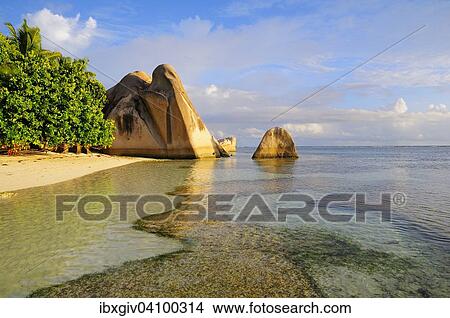 Granite rocks on the beach Anse Source d'Argent, La Digue, Seychelles, Africa View Large Photo Image Picture - Granite rocks on the beach Anse Source d'Argent, La Digue, Seychelles, Africa. Fotosearch