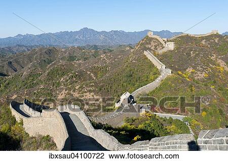 Great Wall of China, historical border fortress, restored section with watchtowers, winding through the mountains, Jinshanling, China, Asia View Large Photo Image Stock Image - Great Wall of China, historical border fortress, restored section with watchtowers, winding through the mountains, Jinshanling, China, Asia. Fotosearch
