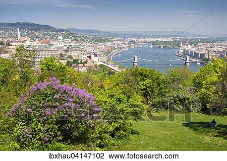 Stock Image - Green Budapest, Buda on the left, Danube, Hungary, Europe. Fotosearch