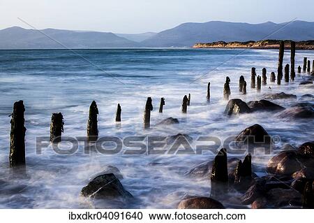 Stock Image - Groynes on Rossbehy Beach, Glenbeigh, County Kerry, Ireland, Europe. Fotosearch