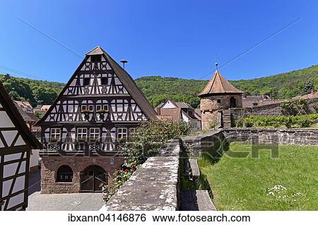 Half-timbered town hall with fortified church, Dorrenbach, Palatinate, Rhineland-Palatinate, Germany, Europe View Large Photo Image Stock Photograph - Half-timbered town hall with fortified church, Dorrenbach, Palatinate, Rhineland-Palatinate, Germany, Europe. Fotosearch
