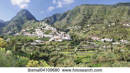 Hermigua, Twin Rocks, Roques de San Pedro, banana plantations, La Gomera, Canary Islands, Spain, Europe View Large Photo Image Stock Image - Hermigua, Twin Rocks, Roques de San Pedro, banana plantations, La Gomera, Canary Islands, Spain, Europe. Fotosearch