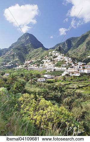 Hermigua, Twin Rocks, Roques de San Pedro, banana plantations, La Gomera, Canary Islands, Spain, Europe View Large Photo Image Stock Image - Hermigua, Twin Rocks, Roques de San Pedro, banana plantations, La Gomera, Canary Islands, Spain, Europe. Fotosearch