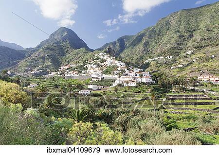 Hermigua, Twin Rocks, Roques de San Pedro, banana plantations, La Gomera, Canary Islands, Spain, Europe View Large Photo Image Stock Photo - Hermigua, Twin Rocks, Roques de San Pedro, banana plantations, La Gomera, Canary Islands, Spain, Europe. Fotosearch
