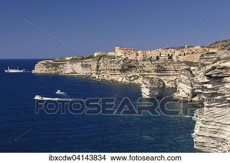 Picture - Historic centre of Bonifacio, overlooking the sea, Bonifacio, Corsica, France, Europe. Fotosearch