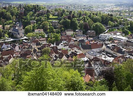Stock Photo - Historic centre, view from Plassenburg castle, Kulmbach, Upper Franconia, Franconia, Bavaria, Germany, Europe. Fotosearch