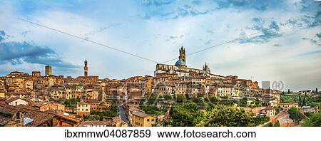Stock Photo - Historic centre with the cathedral Cattedrale di Santa Maria Assunta, and Torre del Mangia, Siena, Tuscany, Italy, Europe. Fotosearch