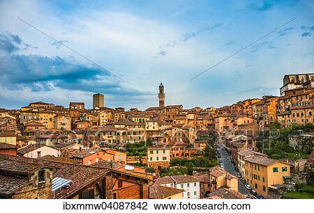 Stock Image - Historic centre with the Torre del Mangia, Siena, Tuscany, Italy, Europe. Fotosearch