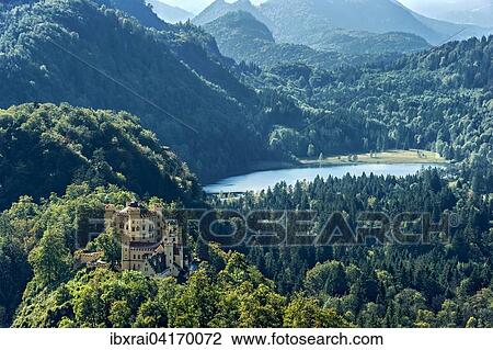 Hohenschwangau Castle, lake Schwansee, Tannheim Mountains behind, Schwangau, Konigswinkel, Ostallgau, Allgau, Swabia, Bavaria, Germany, Europe View Large Photo Image Stock Image - Hohenschwangau Castle, lake Schwansee, Tannheim Mountains behind, Schwangau, Konigswinkel, Ostallgau, Allgau, Swabia, Bavaria, Germany, Europe. Fotosearch