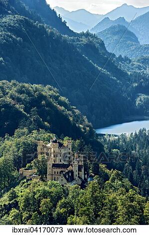 Hohenschwangau Castle, lake Schwansee, Tannheim Mountains behind, Schwangau, Konigswinkel, Ostallgau, Allgau, Swabia, Bavaria, Germany, Europe View Large Photo Image Stock Image - Hohenschwangau Castle, lake Schwansee, Tannheim Mountains behind, Schwangau, Konigswinkel, Ostallgau, Allgau, Swabia, Bavaria, Germany, Europe. Fotosearch