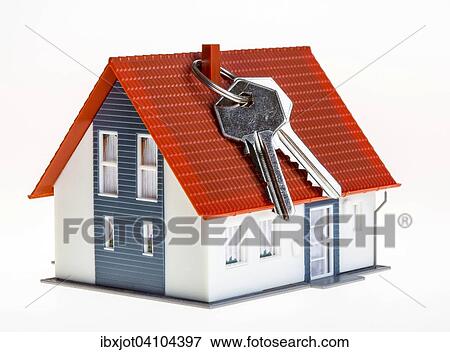 Stock Photo - Home, model-home, keys, to rent, privately owned home, symbolic. Fotosearch