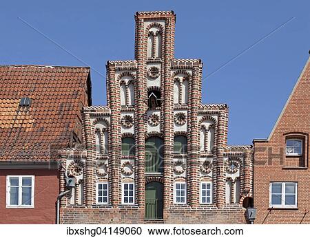 Stock Image - House gable, Am Sande square, Luneburg, Lower Saxony, Germany, Europe. Fotosearch