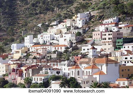 Stock Image - Houses in the village of Vallehermoso, La Gomera, Canary Islands, Spain, Europe. Fotosearch