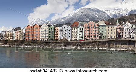 Houses on the river Inn with snowy mountains behind, Innsbruck, Tyrol, Austria, Europe View Large Photo Image Stock Image - Houses on the river Inn with snowy mountains behind, Innsbruck, Tyrol, Austria, Europe. Fotosearch