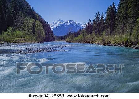 Stock Photo - Iller, Allgau Alps behind, near Oberstdorf, Oberallgau, Bavaria, Germany, Europe. Fotosearch