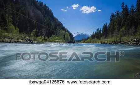 Stock Photograph - Iller, Allgau Alps behind, near Oberstdorf, Oberallgau, Bavaria, Germany, Europe. Fotosearch