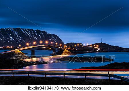 Illuminated bridge to the village Fredvang, Meskenesoya, Lofoten, Norway, Europe View Large Photo Image Stock Image - Illuminated bridge to the village Fredvang, Meskenesoya, Lofoten, Norway, Europe. Fotosearch