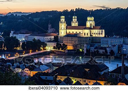 Inn river with Marienbrucke bridge, at the back the opera house and theatre, the parish church of St Paul and St. Stephen's Cathedral, on the right the New Bishop's Residence, historic centre, Passau, Lower Bavaria, Bavaria, Germany, Europe View Large Photo Image Stock Image - Inn river with Marienbrucke bridge, at the back the opera house and theatre, the parish church of St Paul and St. Stephen's Cathedral, on the right the New Bishop's Residence, historic centre, Passau, Lower Bavaria, Bavaria, Germany, Europe. Fotosearch